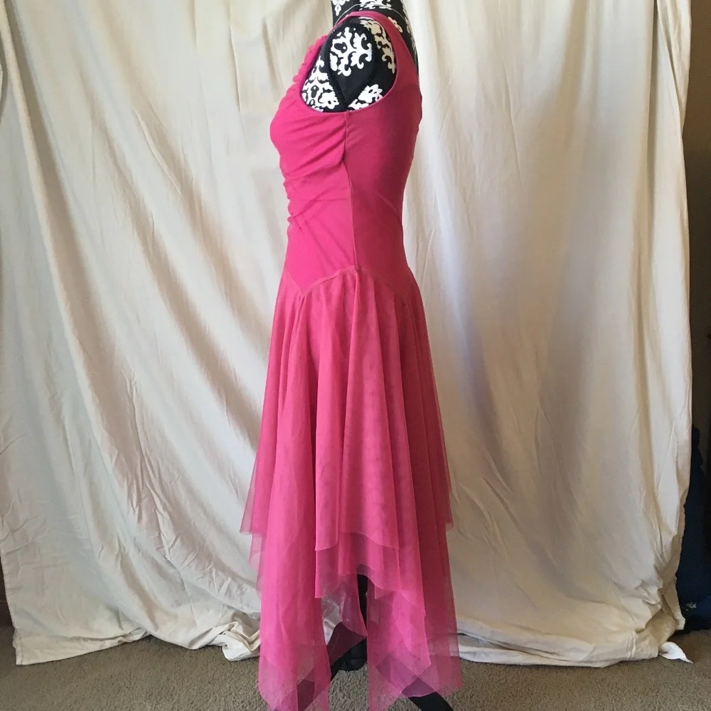 Vintage "Fairy" Asymmetrical Hem Pink Chiffon One Shoulder Midi Dress, XS - Picture 6 of 13